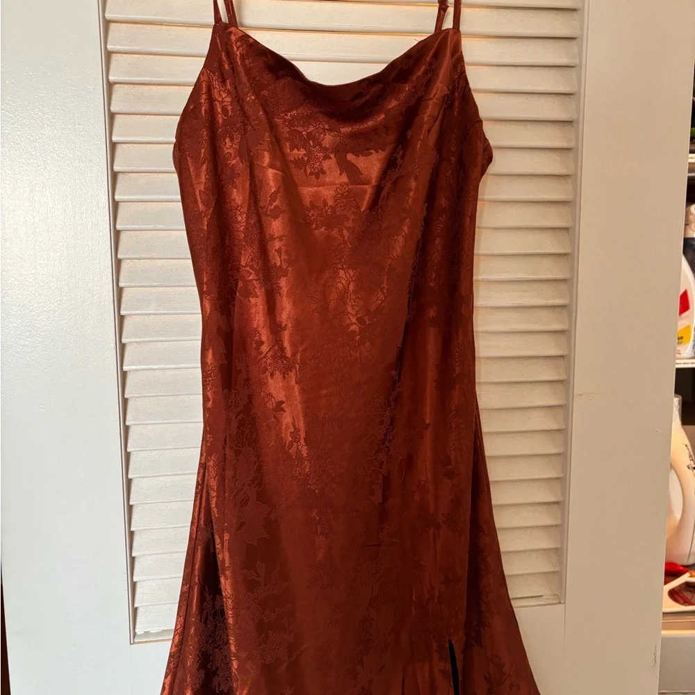 Princess Polly Satin Mini Dress in Rust - Picture 2 of 3